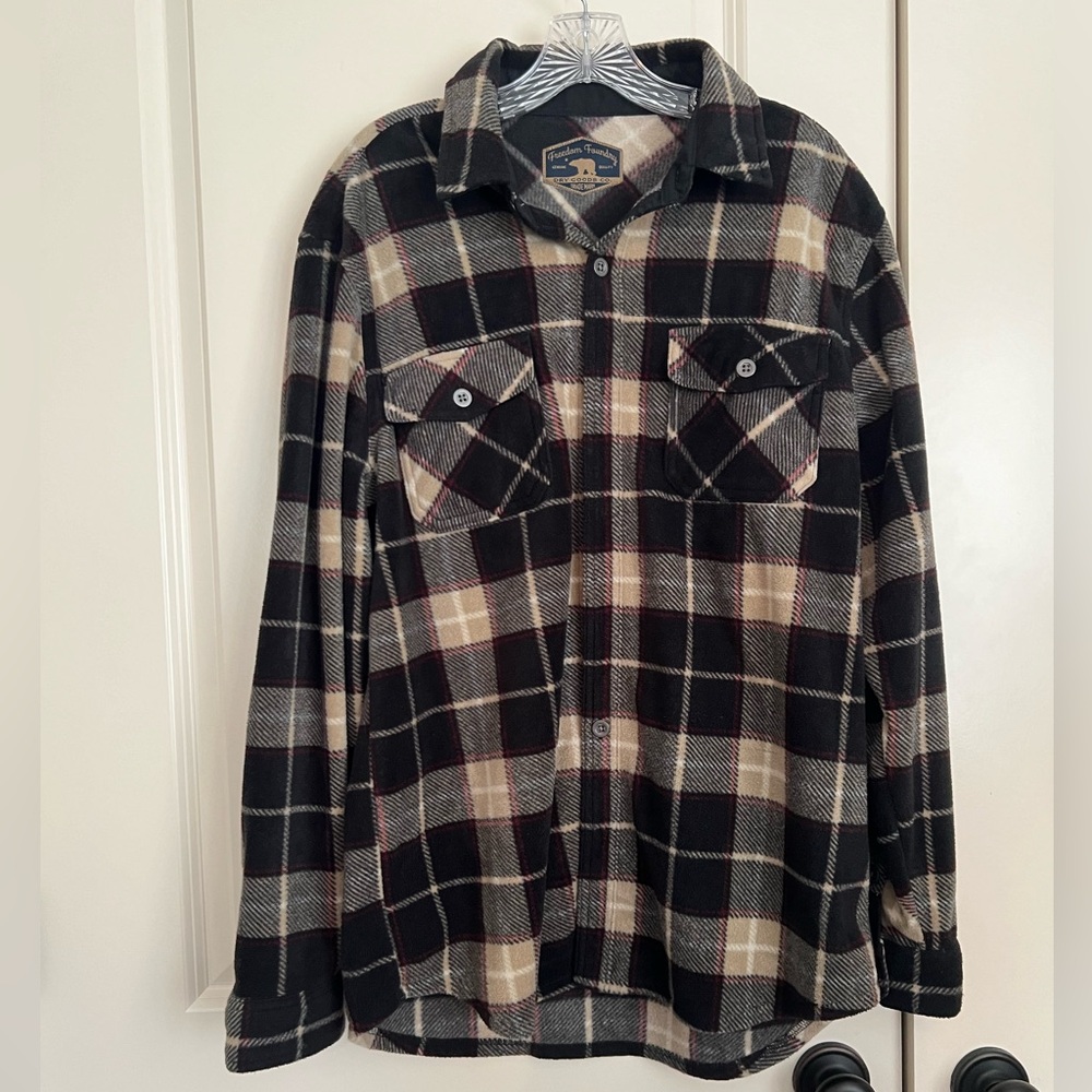 Black & tan, flannel button down, men’s size L, from Dry Goods Co. barely worn